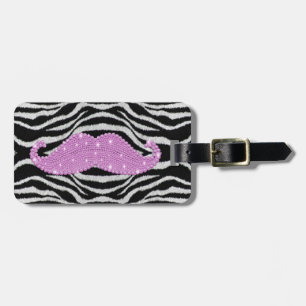 Zebra Stripes And Pink Bling Mustache Luggage Tag