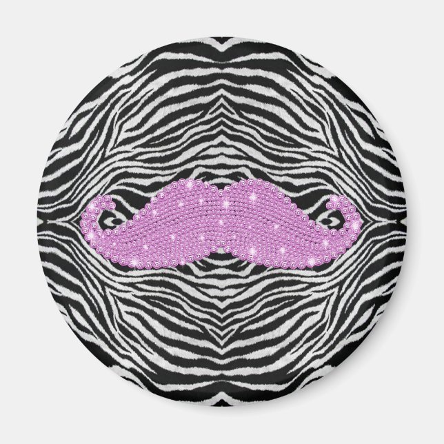 Zebra Stripes And Pink Bling Mustache Magnet (Front)