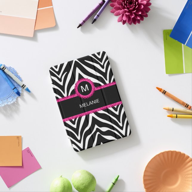 Zebra Stripes and Pink Lace Personalized iPad Mini Cover (In Situ)