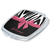 Zebra Stripes and Pink Ribbon with Name Makeup Mirror (Turned)