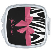 Zebra Stripes and Pink Ribbon with Name Makeup Mirror (Side)