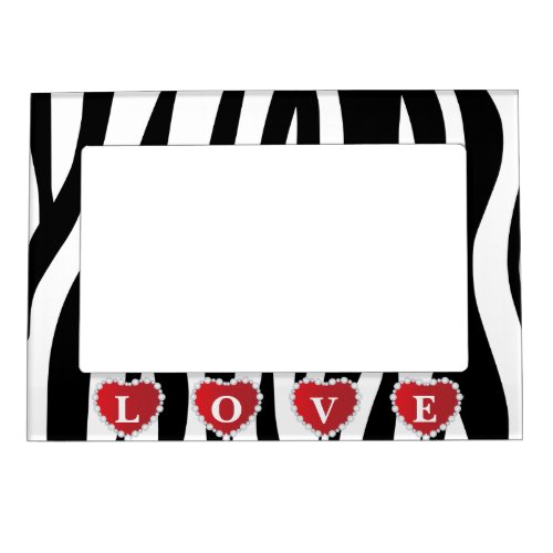 Zebra Stripes and Red Hearts Magnetic Frame