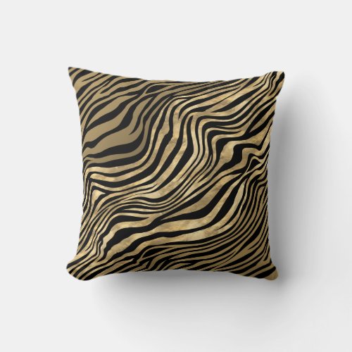 Zebra stripes animal print black brown gold throw pillow