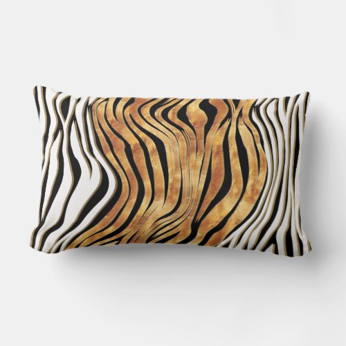 Zebra stripes animal print black white orange gold lumbar pillow