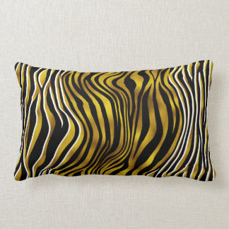 Zebra stripes animal skin print gold black white lumbar pillow
