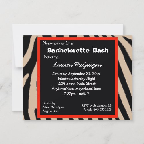 Zebra Stripes Bachelorette Party Invitation