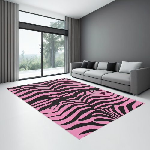 Zebra Stripes Black and Pink Pattern Rug