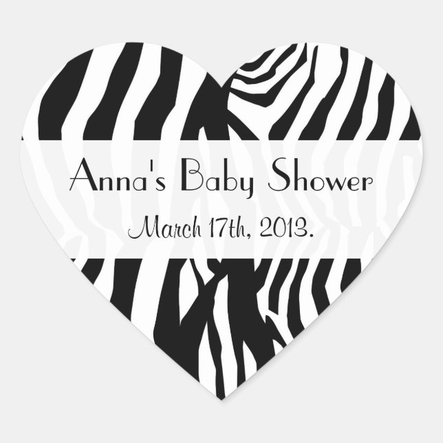 Zebra Stripes, Black And White, Baby Shower Heart Sticker (Front)