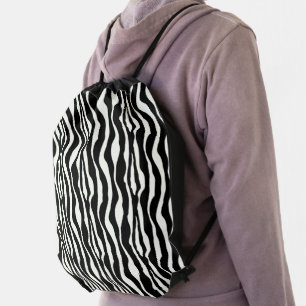 Zebra stripes - Black and White Drawstring Bag