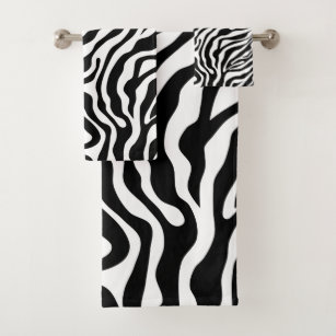 Zebra Stripes Black And White Wild Animal Print Bath Towel Set