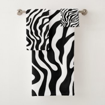 Zebra Stripes Black And White Wild Animal Print Bath Towel Set by dailyreginadesigns at Zazzle