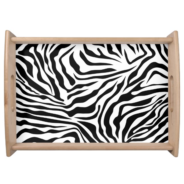 Zebra Stripes Black And White Wild Animal Print Serving Tray (Front)