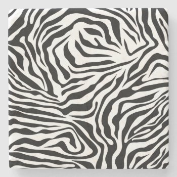 Zebra Stripes Black And White Wild Animal Print Stone Coaster by dailyreginadesigns at Zazzle