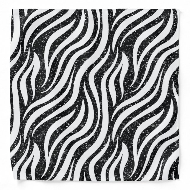 Zebra Stripes Black Glitter Wild Animals Print Bandana (Front)