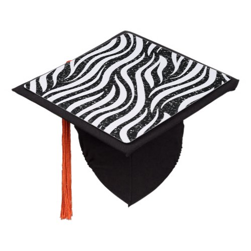 Zebra Stripes Black Glitter Wild Animals Print Graduation Cap Topper