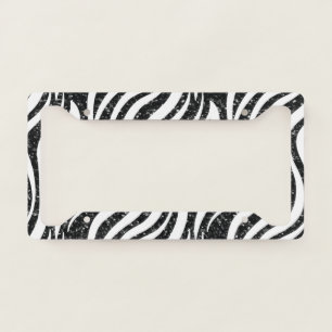 Zebra Stripes Black Glitter Wild Animals Print License Plate Frame