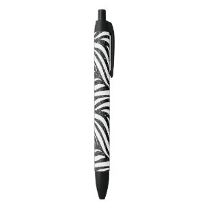 Zebra Stripes Black Glitter Wild Animals Print Pen