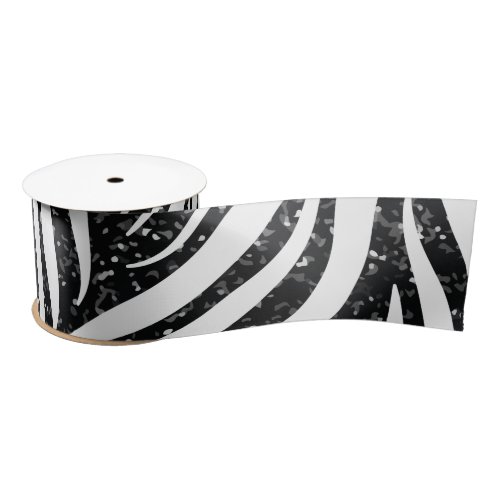 Zebra Stripes Black Glitter Wild Animals Print Satin Ribbon