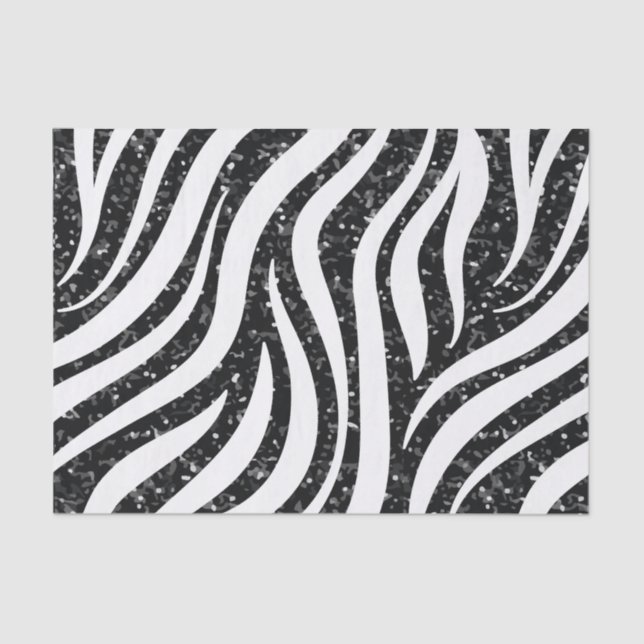 Zebra Stripes Black Glitter Wild Animals Print Tissue Paper (Front)