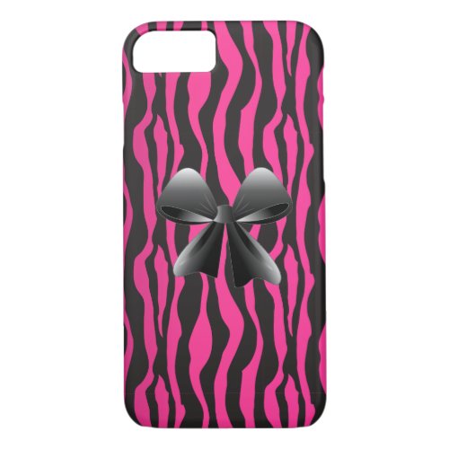 Zebra Stripes black pink Bow iPhone 7 Case