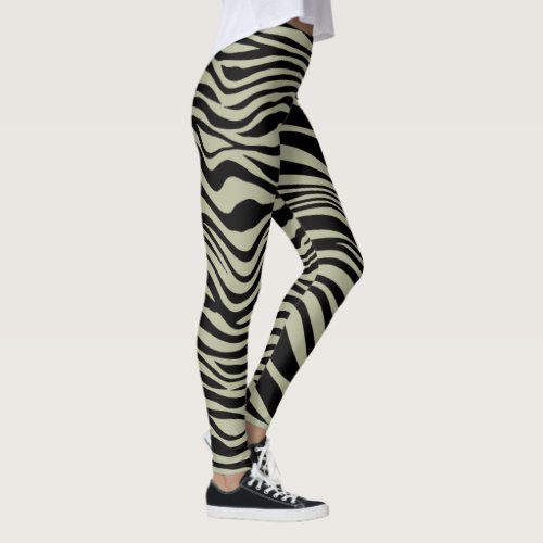 Zebra stripes black safari green animal print  leggings