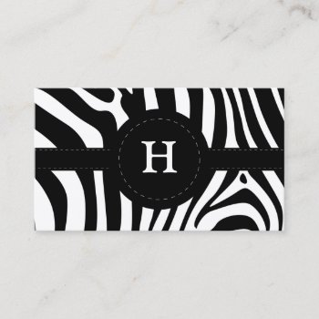 Zebra Stripes Black & White Custom H Business Card by roughcollie at Zazzle