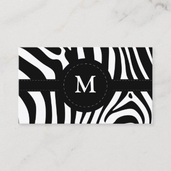 Zebra Stripes Black & White Custom M Business Card by roughcollie at Zazzle