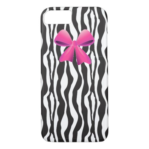 Zebra Stripes black white Pink Bow iPhone 7 Case