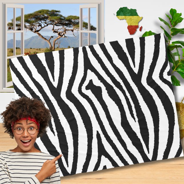 Zebra Stripes Black & White | Safari Animal Print Fleece Blanket (Creator Uploaded)