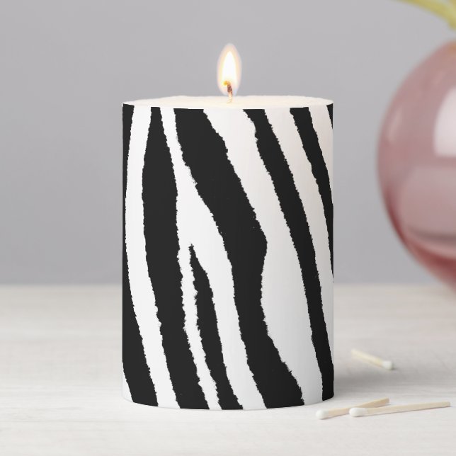 Zebra Stripes Black & White | Safari Animal Print Pillar Candle (In Situ)