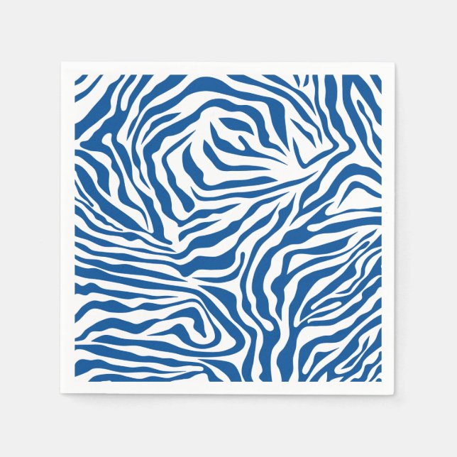 Zebra Stripes Blue And White Wild Animal Print Napkins (Front)