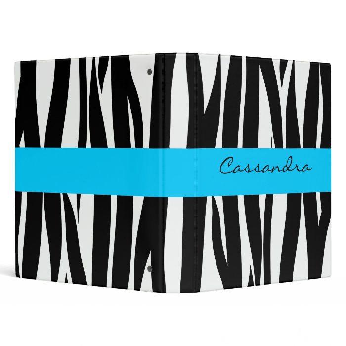 Zebra Stripes Blue Personalized Name School Binder