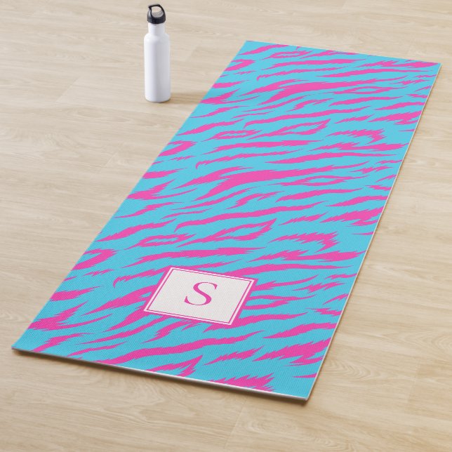 Zebra Stripes Blue Purple Monogram Personalized Yoga Mat (In Situ)