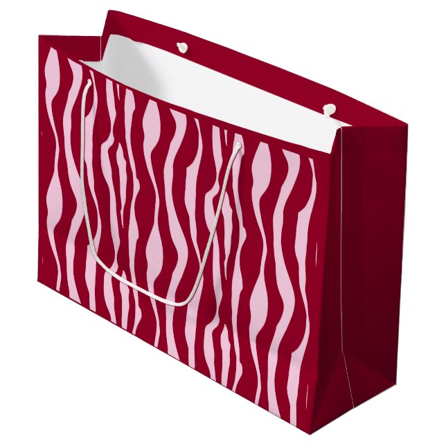 Zebra stripes - Burgundy and Pink Large Gift Bag (Front Angled)