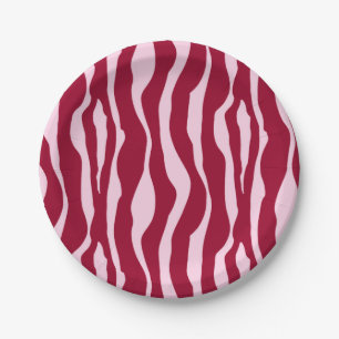 Zebra stripes - Burgundy and Pink Paper Plates
