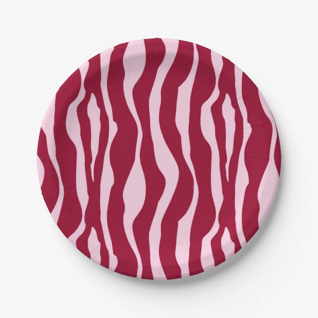 Zebra stripes - Burgundy and Pink Paper Plates (Front)