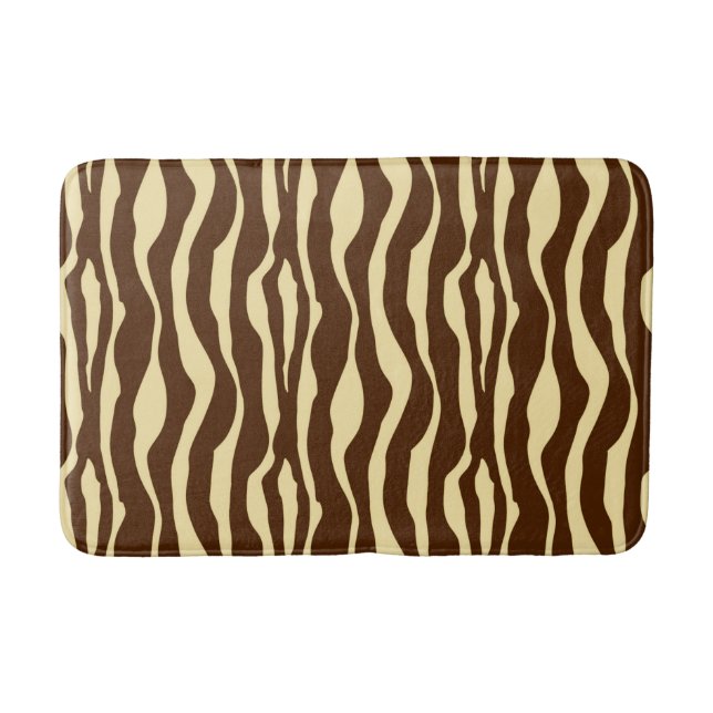 Zebra stripes - Chocolate Brown and Camel Tan Bathroom Mat (Front)
