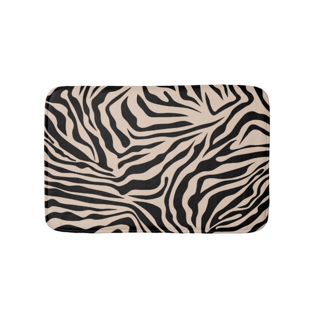 Zebra Stripes Cream Beige Black Wild Animal Print Bath Mat (Front)
