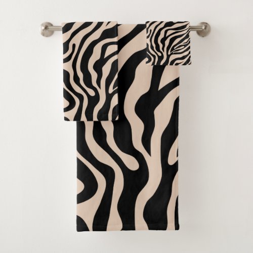 Zebra Stripes Cream Beige Black Wild Animal Print Bath Towel Set