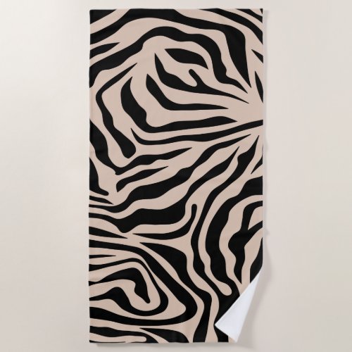 Zebra Stripes Cream Beige Black Wild Animal Print Beach Towel