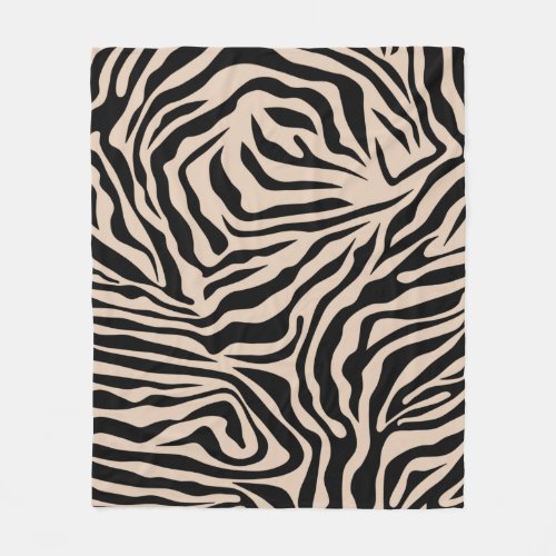 Zebra Stripes Cream Beige Black Wild Animal Print Fleece Blanket