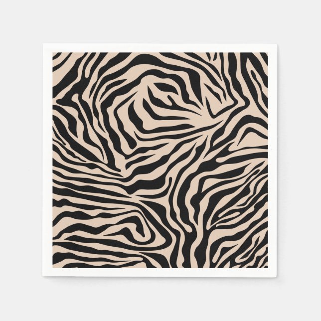 Zebra Stripes Cream Beige Black Wild Animal Print Napkins (Front)
