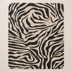 Zebra Stripes Cream Beige Black Wild Animal Print Sherpa Blanket