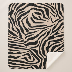 Zebra Stripes Cream Beige Black Wild Animal Print Sherpa Blanket