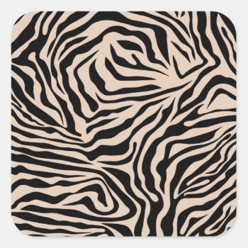 Zebra Stripes Cream Beige Black Wild Animal Print Square Sticker by dailyreginadesigns at Zazzle