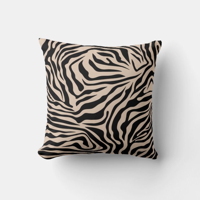 Zebra Stripes Cream Beige Black Wild Animal Print Throw Pillow (Front)