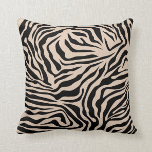 Zebra Stripes Cream Beige Black Wild Animal Print Throw Pillow