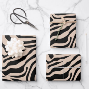 Zebra Stripes Cream Beige Black Wild Animal Print Wrapping Paper Sheets