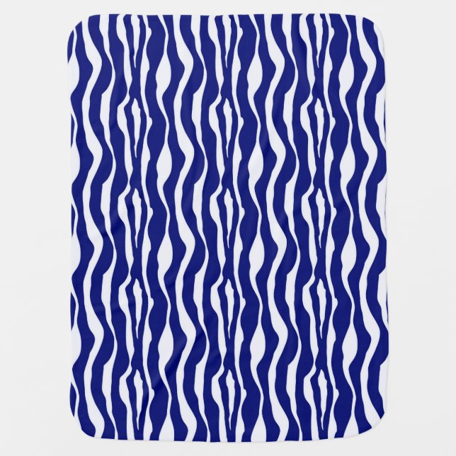 Zebra stripes - Dark Cobalt Blue and White Baby Blanket (Front)