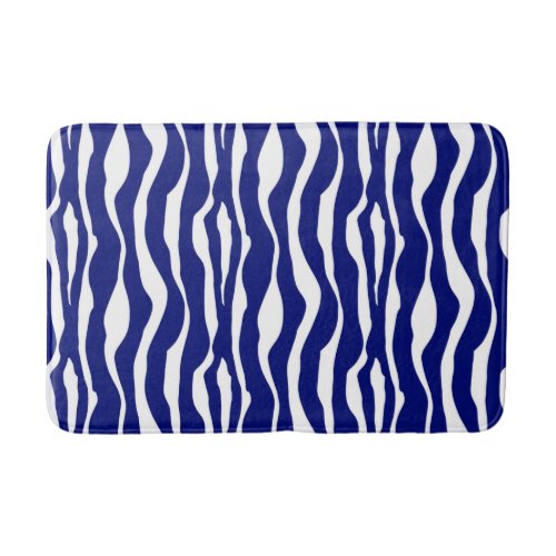 Zebra stripes _ Dark Cobalt Blue and White Bath Mat